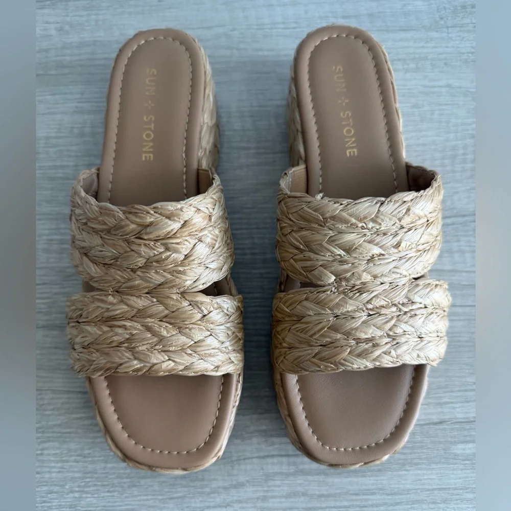 Sun + Stone Women's Olinkaa Woven Slide Espadrille Wedge Sandals Size 8.5